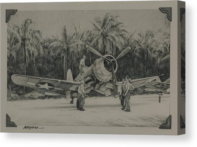F4u Canvas Print featuring the drawing The Solomons 1943 by Wade Meyers