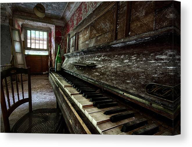 Abandoned Canvas Print featuring the photograph The sound of the past - old piano in abandoned building by Dirk Ercken