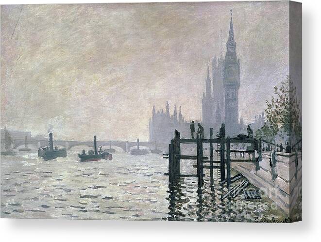 The Canvas Print featuring the painting The Thames below Westminster by Claude Monet