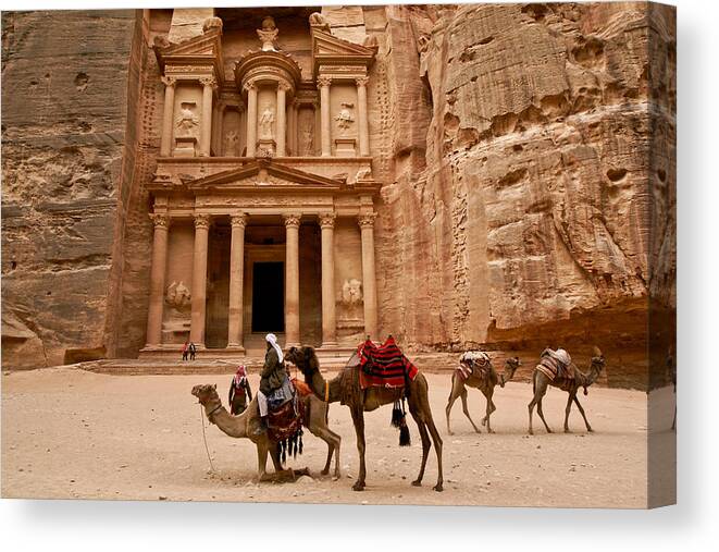 Middle East Canvas Print featuring the photograph The Treasury of Petra by Michele Burgess