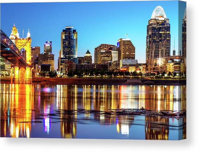 America Canvas Print featuring the photograph The Vibrance of the Queen City - Cincinnati Skyline by Gregory Ballos