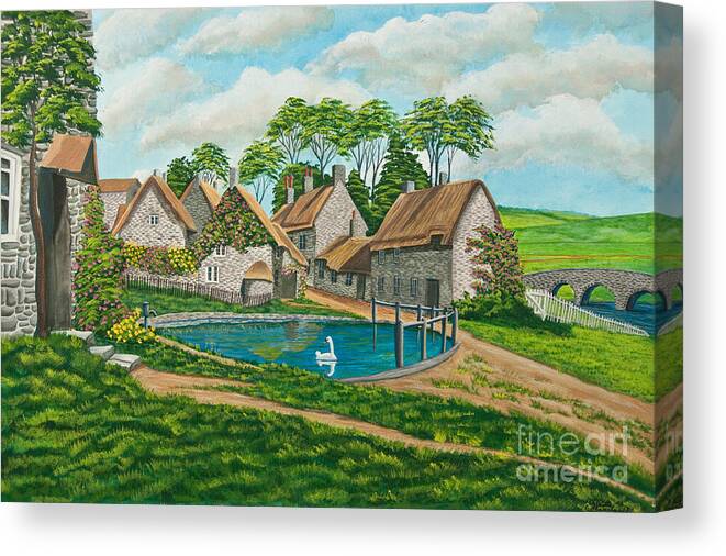 English Painting Canvas Print featuring the painting The Village Pond in Wroxton by Charlotte Blanchard