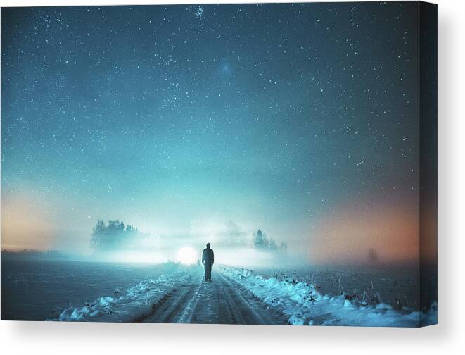 Winter Canvas Print featuring the photograph The wanderer by Hendrik Mandla
