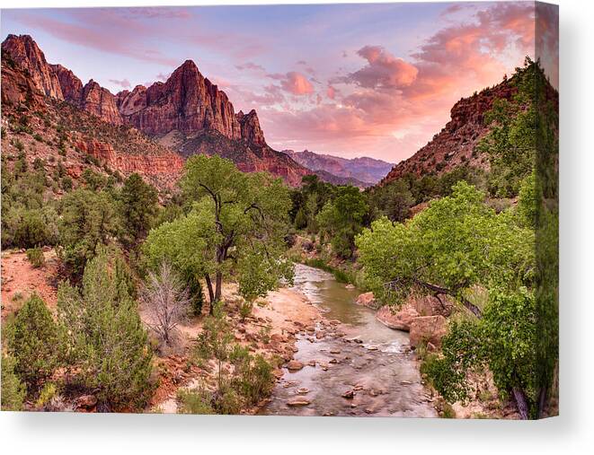 Zion National Park Canvas Print featuring the photograph The Watchman Never Sleeps by Adam Mateo Fierro