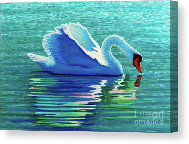 Swan Canvas Print featuring the painting The Way Home by Brian Commerford