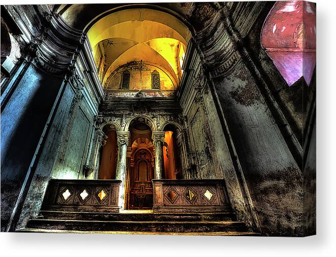 Chiesa Abbandonata Canvas Print featuring the photograph THE YELLOW LIGHT CHURCH 1 - La chiesa della luce gialla 1 by Enrico Pelos