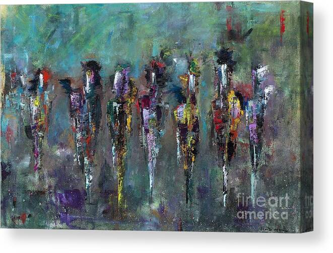 Abstract Art Canvas Print featuring the painting Then Came Seven Horses by Frances Marino