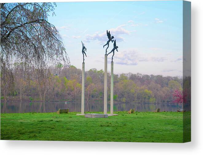 Three Canvas Print featuring the photograph Three Angels in Spring - Kelly Drive Philadelphia by Bill Cannon