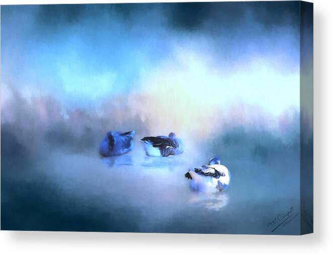 Geese Canvas Print featuring the painting Three Blue Geese by Theresa Campbell