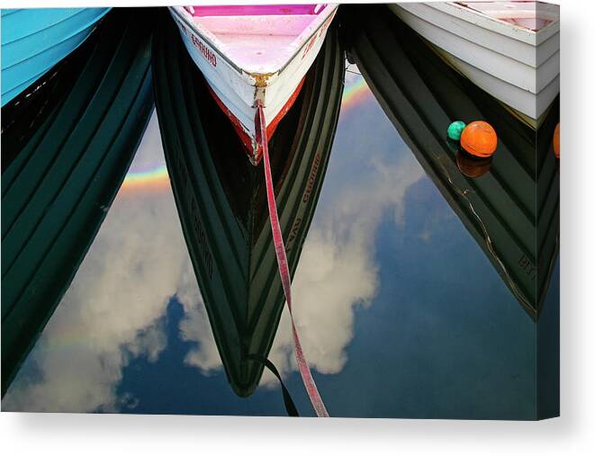St Lucia Canvas Print featuring the photograph Three Boats and Rainbow- St Lucia by Chester Williams
