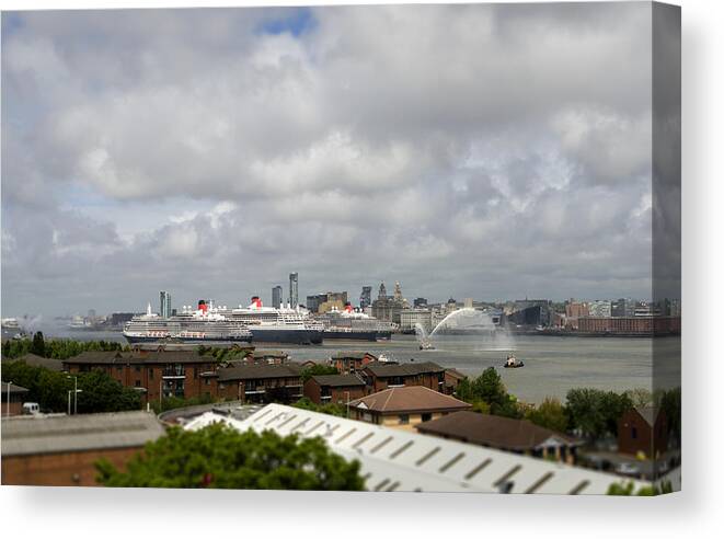 Cunard Canvas Print featuring the photograph Three Queens Salute by Spikey Mouse Photography