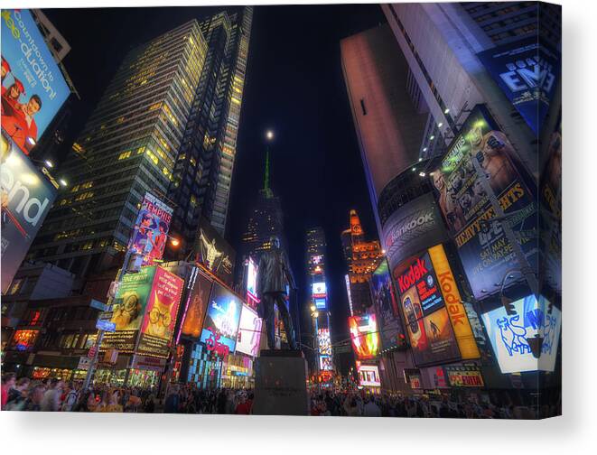Art Canvas Print featuring the photograph Times Square Moonlight by Yhun Suarez