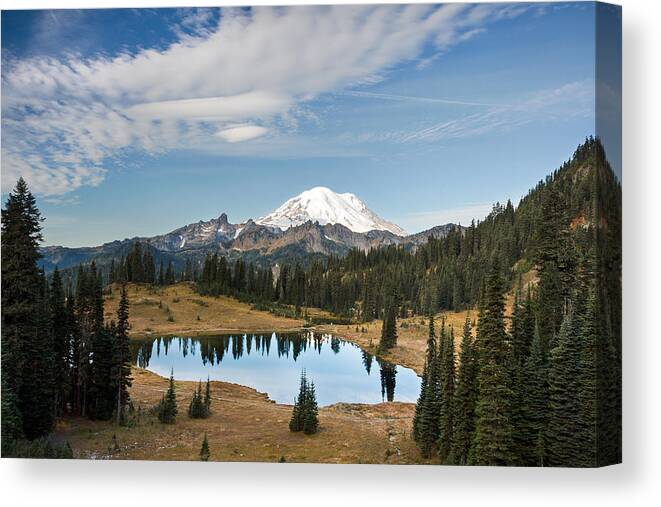 Alpine Canvas Print featuring the photograph Tipsoo Lake and Rainier by Michael Russell