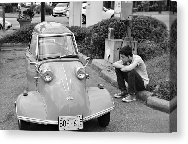 Classic Car Canvas Print featuring the photograph Tired driver by Evelina Popilian