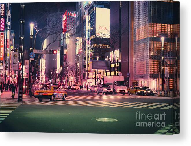 Tokyo Canvas Print featuring the photograph Tokyo Street at Night, Japan 2 by Perry Rodriguez