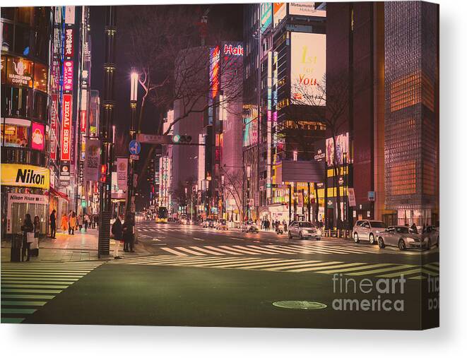Tokyo Canvas Print featuring the photograph Tokyo Street at Night, Japan by Perry Rodriguez