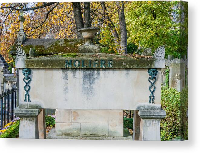 Europe Canvas Print featuring the photograph Tomb of Moliere in Pere Lachaise Cemetery by Alain De Maximy