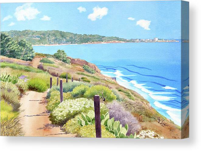 Landscape Canvas Print featuring the painting Torrey Pines and La Jolla by Mary Helmreich