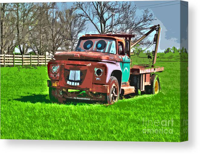 Cars Canvas Print featuring the digital art Tow Mater Put Out to Pasture by William Fields