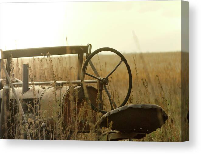 Tractor Canvas Print featuring the photograph Tractor Sunrise by Troy Stapek