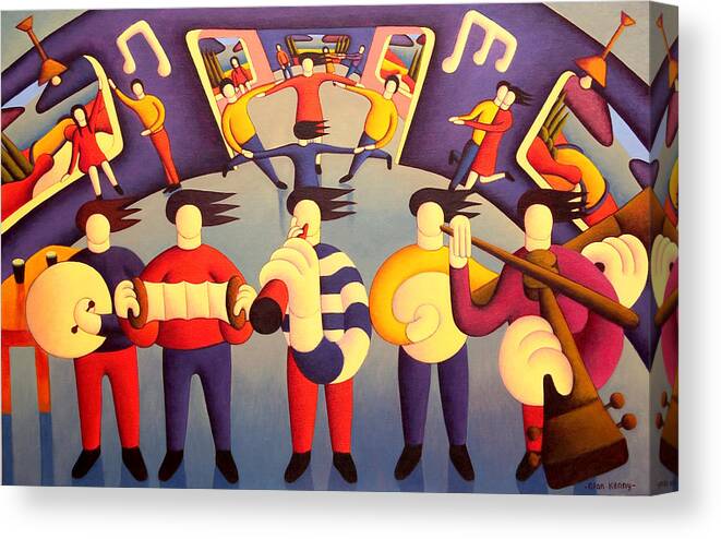 Traditional Canvas Print featuring the painting Traditional irish session with dancers  by Alan Kenny