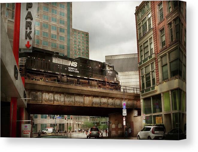 Name Canvas Print featuring the photograph Train - Pittsburg Pa - The industrial city by Mike Savad