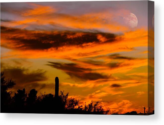 Moon.sunset Canvas Print featuring the photograph Transition by Mark Myhaver