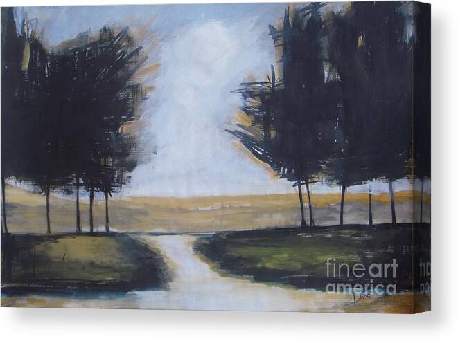 Landscape Canvas Print featuring the painting Trees on Rural Road 2 by Vesna Antic
