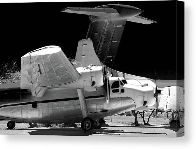 Plane Canvas Print featuring the photograph Tri Prop bw #54 by Raymond Magnani