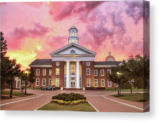 Trible Library Canvas Print featuring the photograph Trible Library Under A Crayola Sky Christopher Newport University by Ola Allen