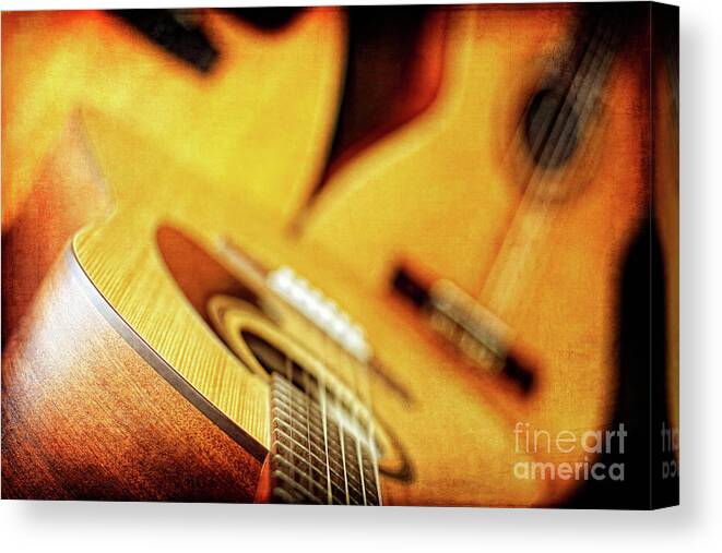 Trio Canvas Print featuring the photograph Trio of Acoustic Guitars by Lincoln Rogers