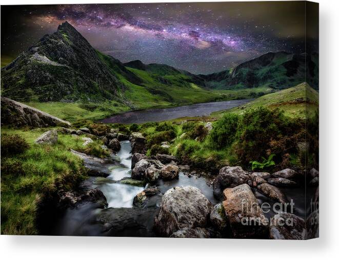 Llyn Ogwen Canvas Print featuring the photograph Tryfan by Starlight by Adrian Evans