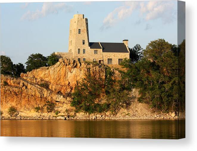 Landscape Canvas Print featuring the photograph Tucker's Tower Lake Murray Oklahoma by Sheila Brown
