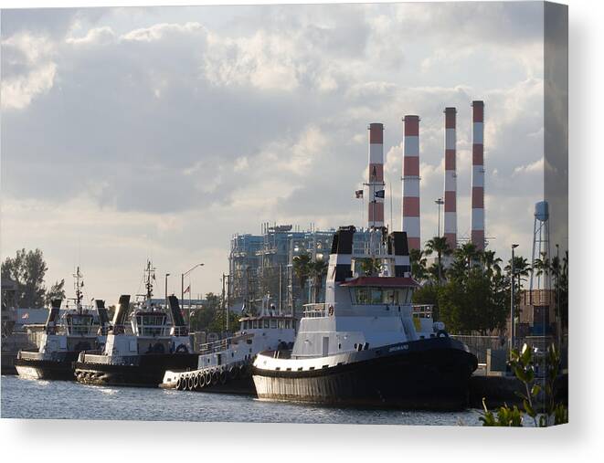 Boat Canvas Print featuring the photograph Tugs by Ed Gleichman