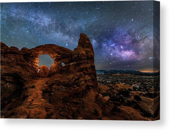 Turret Arch Canvas Print featuring the photograph Turret Arch Under the Milky Way by Michael Ash