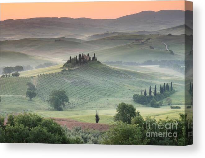View Of The Countryside With The Belvedere In The Distance Canvas Print featuring the photograph Tuscany by Tuscany