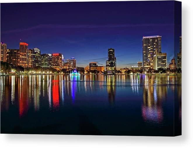 Fountain Canvas Print featuring the photograph Twilight Lake Eola by Bill Dodsworth