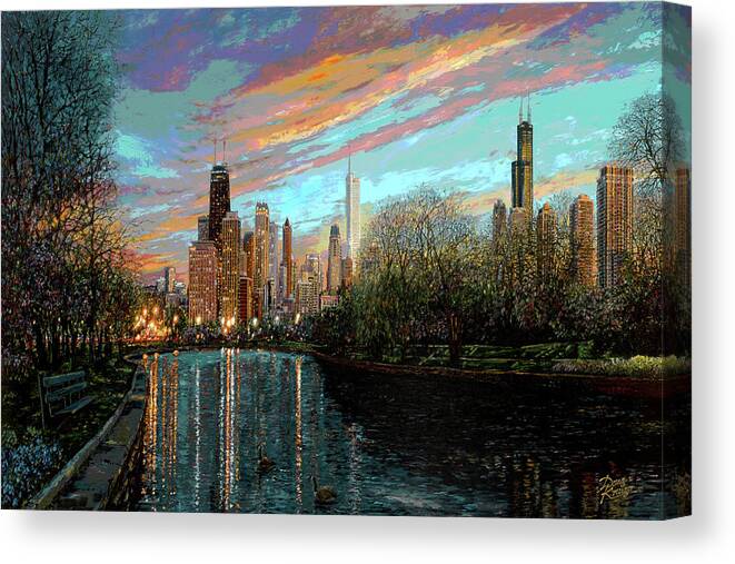 City Canvas Print featuring the painting Twilight Serenity II by Doug Kreuger
