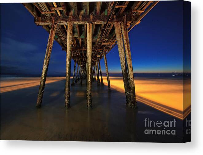 Imperial Beach Canvas Print featuring the photograph Twilight Under the Imperial Beach Pier San Diego California by Sam Antonio