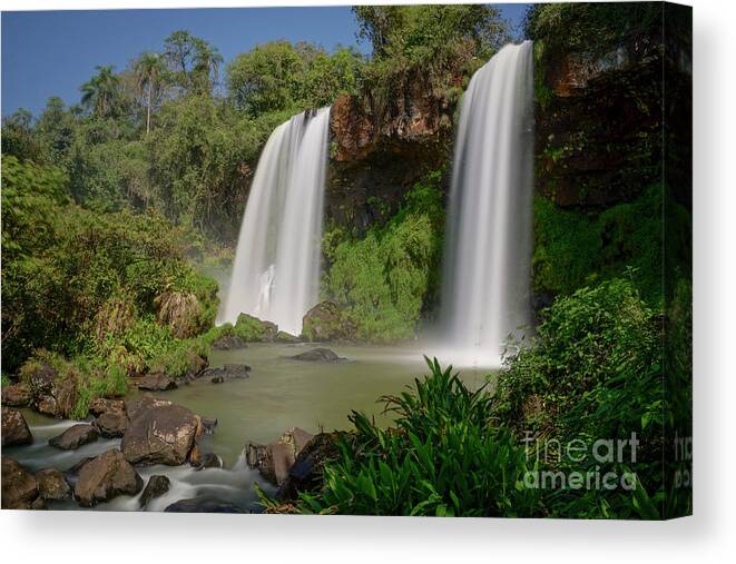 Iguacu Falls Canvas Print featuring the photograph Twin Falls by Brian Kamprath