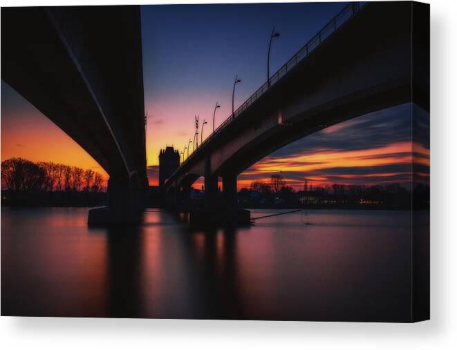 Nibelungenbrücke Canvas Print featuring the photograph Two Bridges by Marc Braner