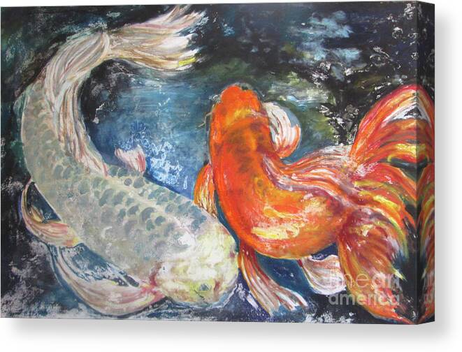 Fish Canvas Print featuring the painting Two Koi by Susan Herbst