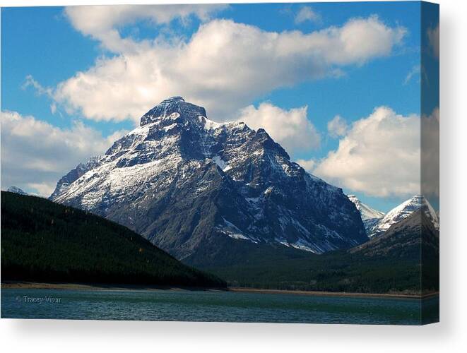 Rising Wolf Mountain Canvas Print featuring the photograph Two Medicine Lake and Rising Wolf Mountain by Tracey Vivar
