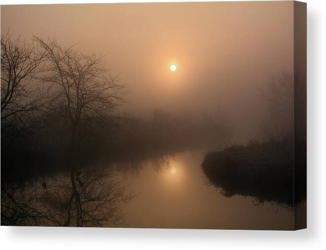 Sun Canvas Print featuring the photograph Two Suns in The Mist by Bonfire Photography