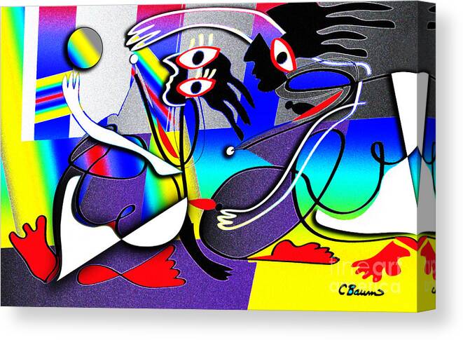 Two Women Canvas Print featuring the digital art Two Women Playing by C Baum