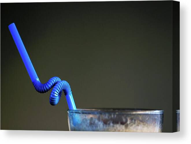 Minimal Canvas Print featuring the photograph Twsited Blue Coffee Glass Straw Minimalism by Prakash Ghai