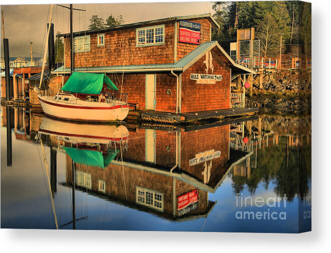 Floathouse Canvas Print featuring the photograph Ucluelet Restaurant In The Harbor by Adam Jewell