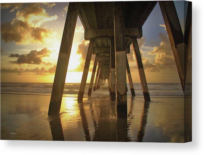 Johnny Mercer Pier Canvas Print featuring the photograph Under Johnny Mercer Pier at Sunrise by Phil Mancuso