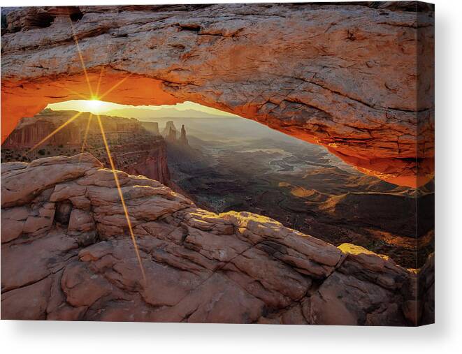 America Canvas Print featuring the photograph Under The Mesa Arch - Canyonlands NP Moab Utah Mountain Landscape by Gregory Ballos