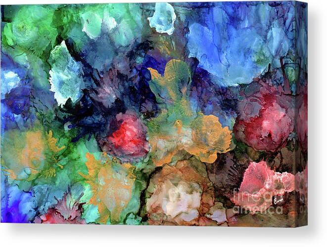 Abstract Canvas Print featuring the painting Underwater Blossoms by Eunice Warfel